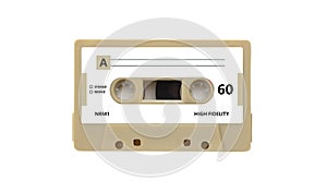 Cassette tape audio isolated on white background. Vintage music and sound, retro 80s song