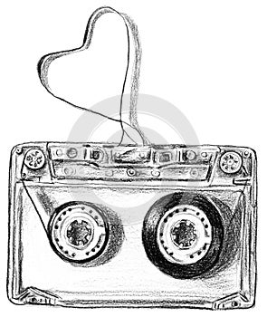 Cassette with Tape Heart Illustration