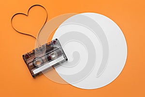 cassette tape with magnetic recording film heart shape. High quality photo