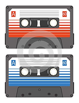 Cassette tape recorder retro vintage mixer.Isolated on white background. Flat style front side. Vector