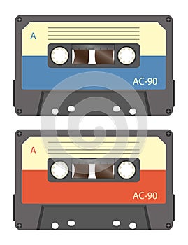 Cassette tape recorder retro vintage mixer.Isolated on white background. Flat style front side. Vector