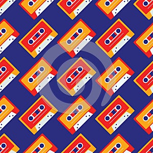 Cassette tapes diagonal seamless pattern