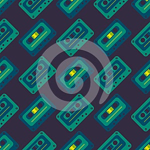 Cassette tapes diagonal seamless pattern