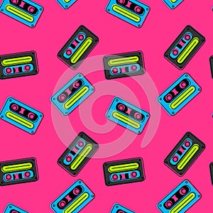 Cassette tapes floating seamless pattern