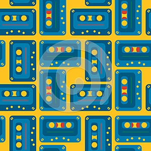 Cassette tapes order grid seamless pattern