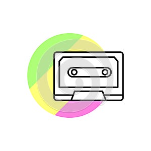 Cassette technology music sound icon. Simple line, outline vector in color circle of retro 90s style icons for ui and ux, website