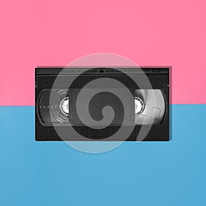 Cassette for VCR on blue and pink background