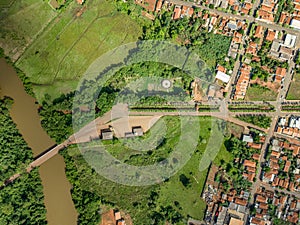 Cassilandia, Mato Grosso do Sul, Brazil - 04 16 2024: sewage treatment, tax station, highway and apore river