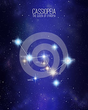 Cassiopeia the queen of Ethiopia constellation on a starry space background photo