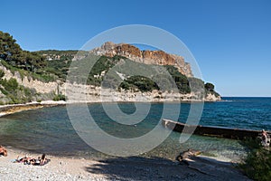 Cassis, Corton Beach with a view of Cap Canaille