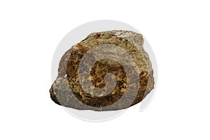 Cassiterite ore stone isolated on white background. Rock Forming Minerals. Tin mineral stone.