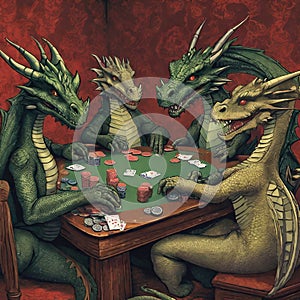 Cassius Marcellus Coolidge Dragons Playing Poker Painting AI Illustration Dinosaurs Gaming Art Print