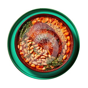 Cassoulet On A Limegreen Round Plate, French Dish. Generative AI