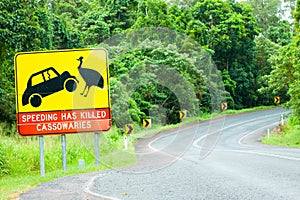 Cassowary road warning sign in Australia