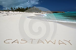 Cast away writing on a desrt beach