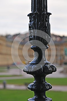 Cast-iron column on rainy day