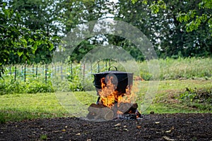 Cast Iron Kettle over Fire