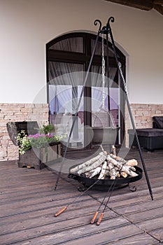 Cast-iron kettle on terrace