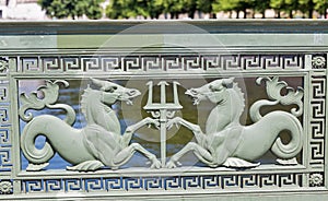 Latticework with mythical characters of Palace Bridge in Berlin, Germany photo