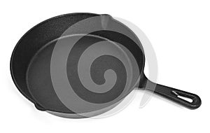 Cast iron pan with empty space, isolated photo