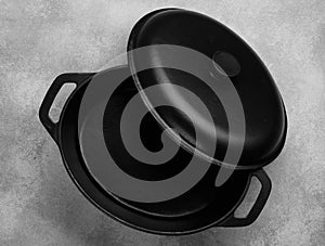 Cast iron pot with lid. A casserole pot