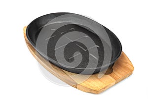 Cast Iron Serving Pan On Wood Plate White