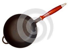 Cast iron skillet with wooden handle