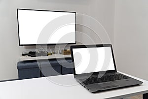 Cast laptop on a smart tv concept photo
