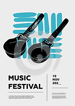 Castanets, clackers, palillos. Music festival poster.