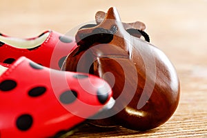 Castanets and typical dot-patterned flamenco shoes