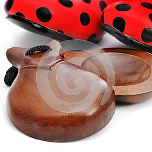 Castanets and typical dot-patterned flamenco shoes