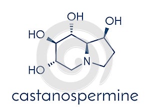 Castanospermine alkaloid molecule. Isolated from Castanospermum australe. Skeletal formula.