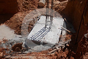 Casted pile cap at the construction site. It is part of the building foundation system.