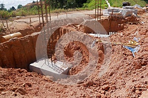 Casted pile cap at the construction site. It is part of the building foundation system.