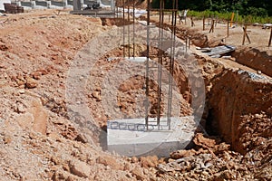 Casted pile cap at the construction site. It is part of the building foundation system.