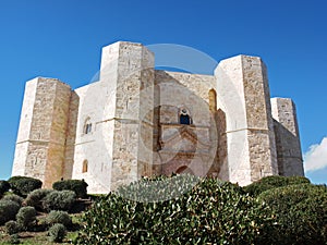 Castel del Monte in the sundhine and blue sky, Puglia Italy