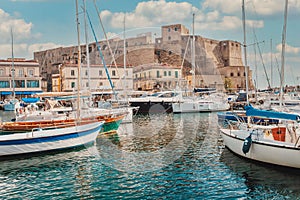 Castel Dell`ovo Or Egg Castle a medieval fortress located in the Gulf of Naples.