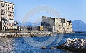 Castel dell`Ovo, a medieval fortress in the Bay of Naples. Italy