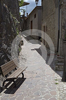 Castel di Tora city, near Rieti, bench in alley