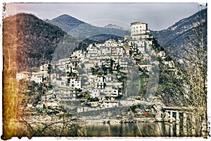 Castel di tora - medieval village in Italy, retro picture photo