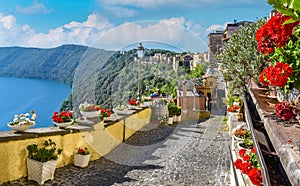 Scenic sight in Castel Gandolfo, with the Albano lake, in the province of Rome, Lazio, central Italy. photo
