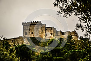 The castel on hill of soriano nel cimino and the autumn leafs