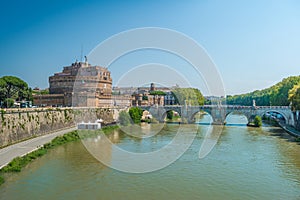 Castel Sant`Angelo on the banks of the river Tiber in Rome, Italy