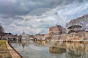 Castel Sant'Angelo seen from the Tevere river, Rome Italy