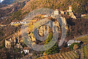 Castel Tirolo near Merano in Trentino Alto Adige - Italy - beautiful warm tones autumn landscape