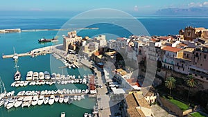 Castellammare del Golfo town Gulf of Castellammare on Mediterranean Sea, Trapany, Sicily, Italy. The town of Castellammare del