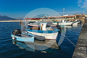 Castellammare di Stabia, gulf of Naples, Italy - fishermen boats in the blue sea