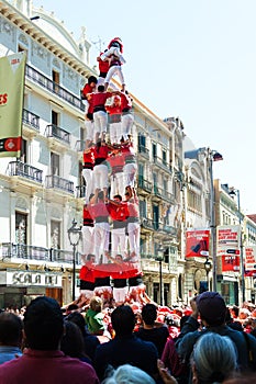 Castellers de Barcelona performers show during Can Jorba at avinguda Portal del Angel