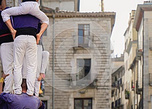 A castellers is a human tower built in festivals in Catalonia photo