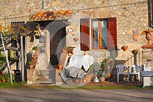 Castello di Tocchi - Rustic Tuscany House Facade, exterior in the early morning
